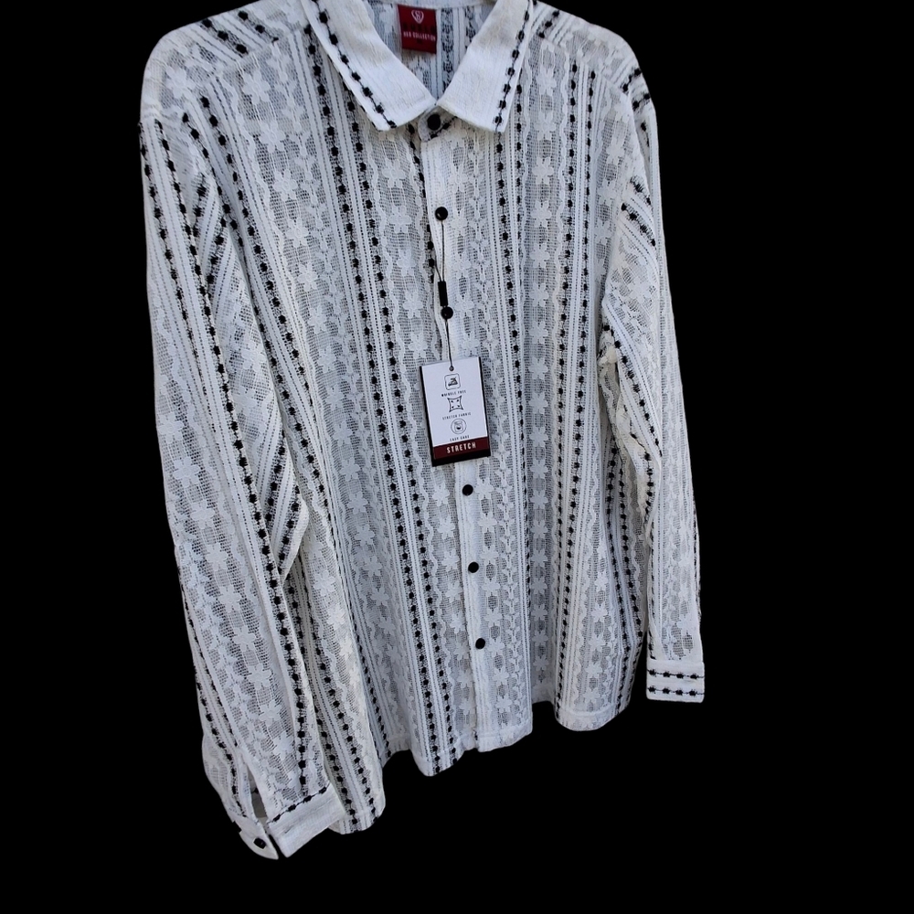 Suslo Collection Sexy Sheer White Floral Lace Button Sleeved Shirt Men Size XL - Picture 3 of 16